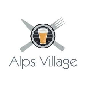 Alps Village original fork, knife, and beer-glass logo